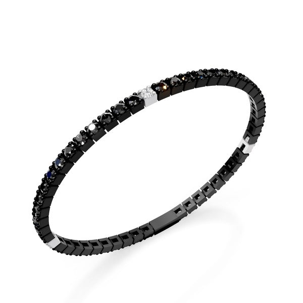 World Diamond Group bracciale tennis in titanio nero, con diamanti black e tre inserti in platino 18kt con diamanti bianchi, 18cm, prima misura GBRT001E3PTDINE-180