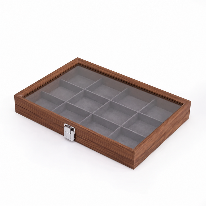 Capodagli walnut wood jewelry box 12 compartments dark gray interior CPD-BOX-12