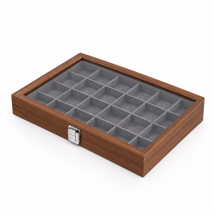 Capodagli boîte à bijoux en bois de noyer 12 compartiments intérieur gris foncé CPD-BOX-12