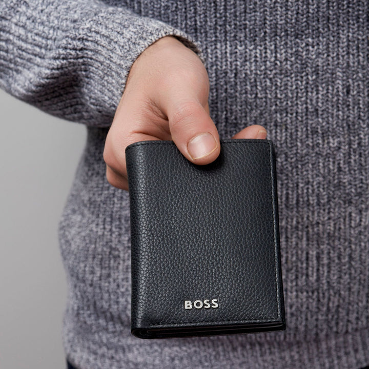 Hugo Boss Porta carte con patta e tasca porta soldi Classic Grained Black HLG416A