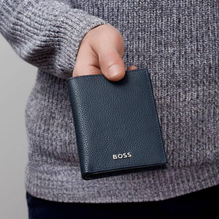 Hugo Boss Porta carte con patta e tasca porta soldi Classic Grained Navy HLG416N