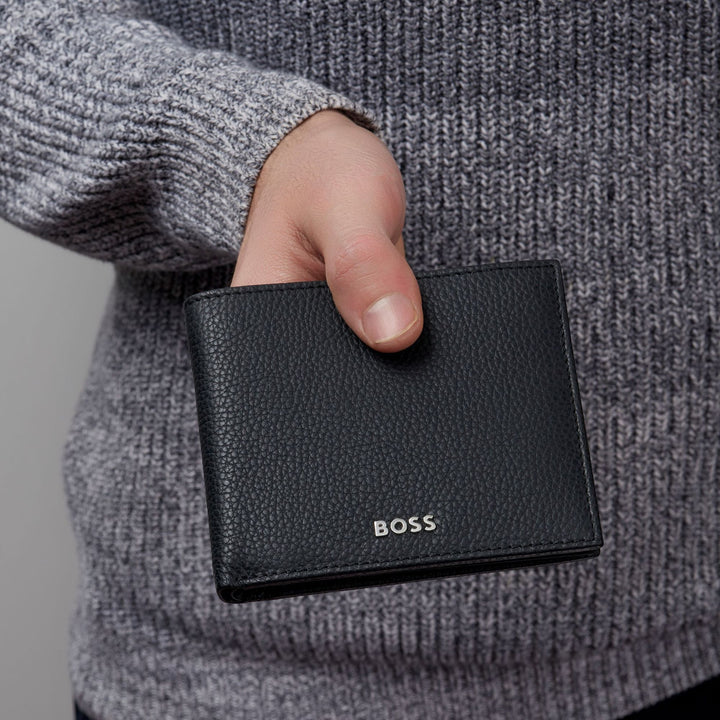 Hugo Boss Portafoglio porta soldi con patta Classic Grained Nero HLN416A