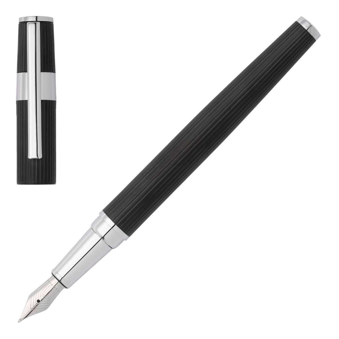 Hugo Boss Penna stilografica Gear Pinstripe Nero / Cromo HSV2852A