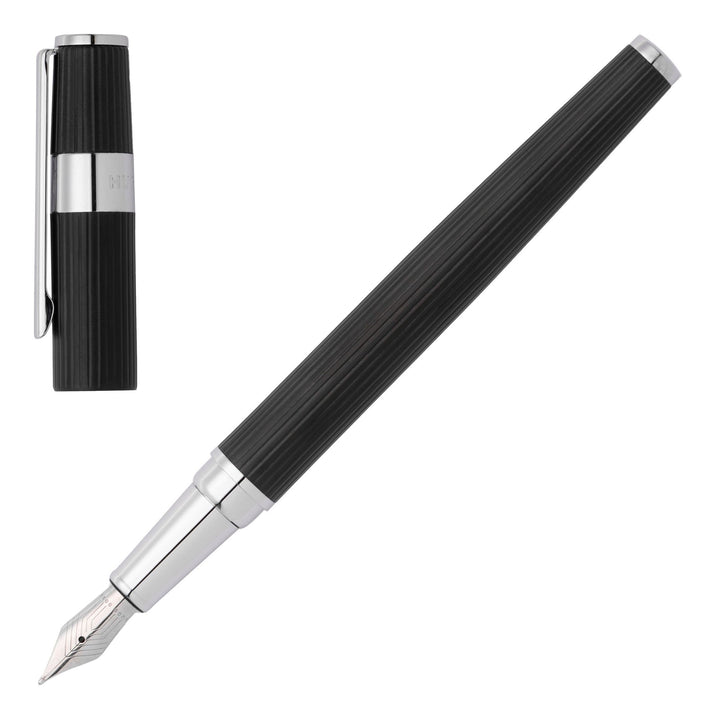 Hugo Boss Penna stilografica Gear Pinstripe Nero / Cromo HSV2852A