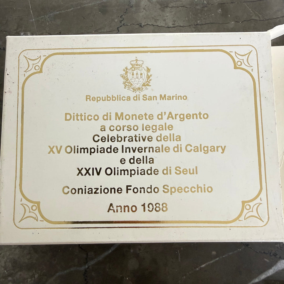 Monete in argento Repubblica di San Marino XV Olimpiade Invernale di Calgary e XXIV Olimpiade di Seul 1988