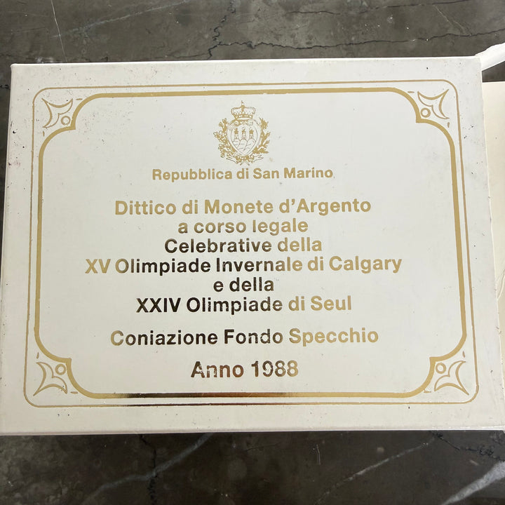 Monete in argento Repubblica di San Marino XV Olimpiade Invernale di Calgary e XXIV Olimpiade di Seul 1988