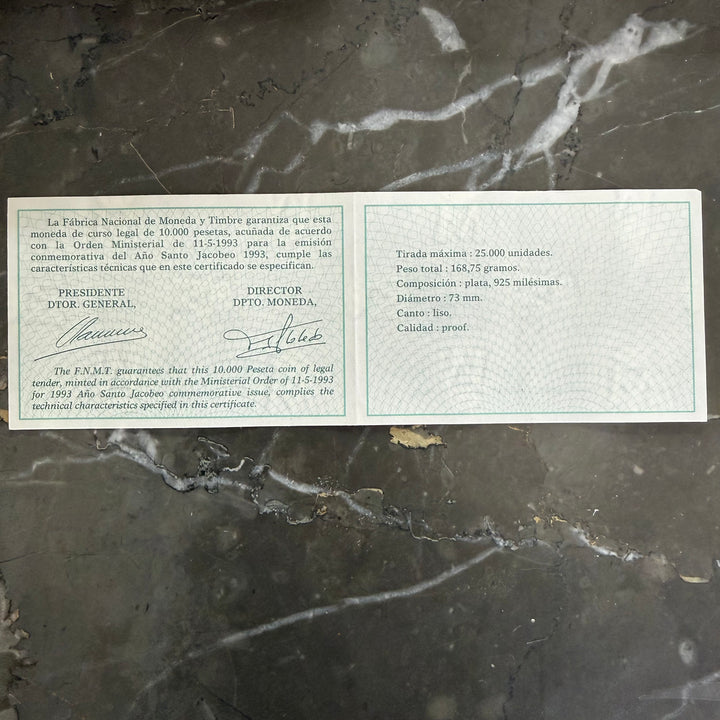 Moneta in argento 10000 Pesetas Año Santo Jacobeo 1993