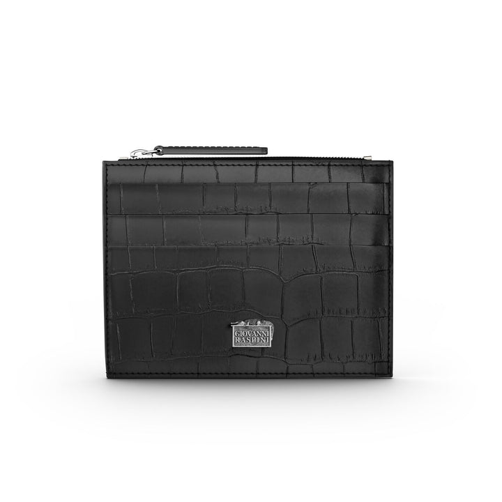 Giovanni Raspini portacarte con zip pelle croco nera argento 925 L0023