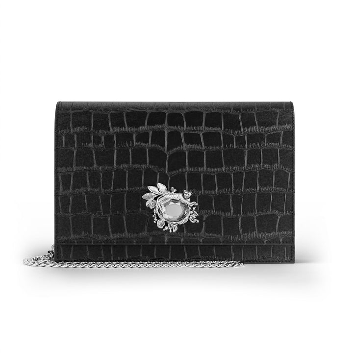 Giovanni Raspini pochette jungle pelle croco nera bronzobianco L0027