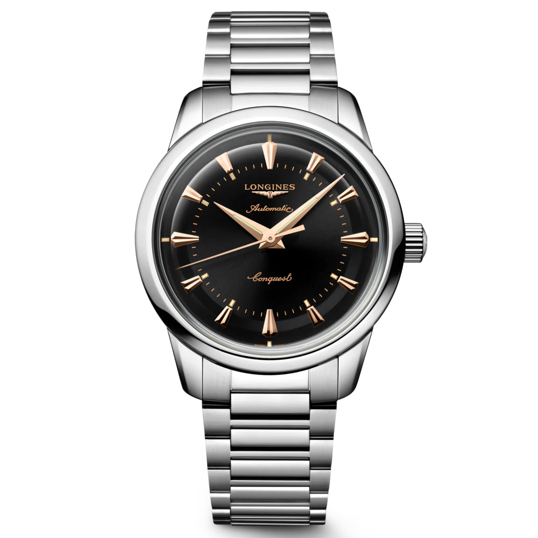 Longines orologio Conquest Heritage 38mm nero automatico acciaio L1.649.4.52.6