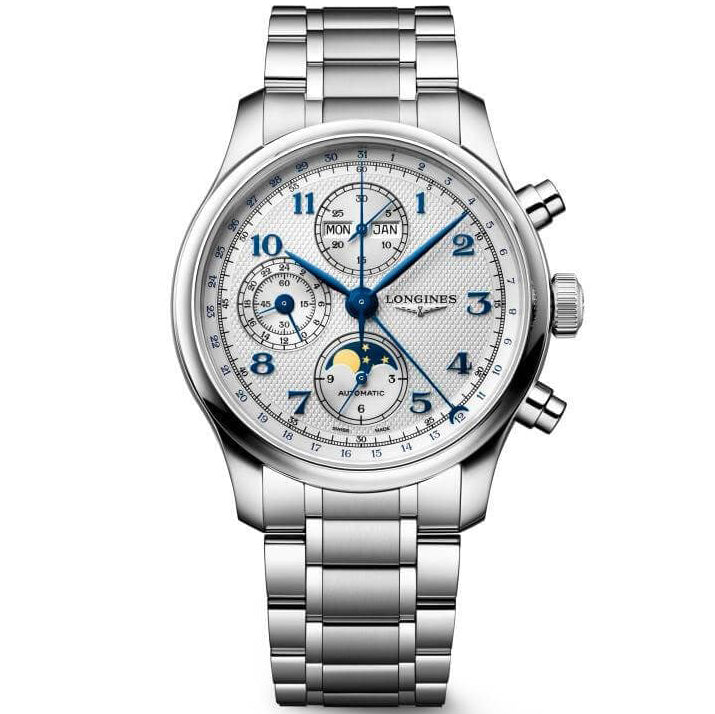 Longines orologio Master Collection Chrono Moonphase 41mm argento automatico acciaio L2.962.4.73.6