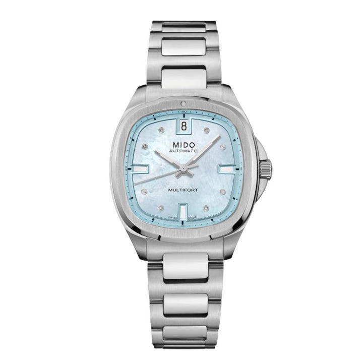 Mido orologio Multifort TV 35 34x35mm madreperla azzurra diamanti automatico acciaio M049.307.11.136.00