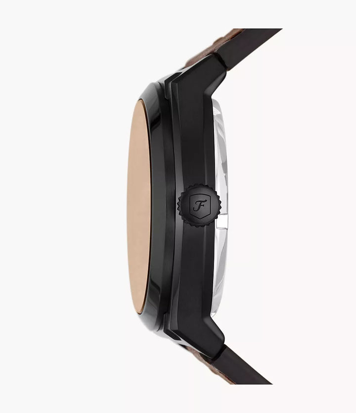 Fossil orologio Everett 42mm nero automatico acciaio finitura PVD nero ME3207