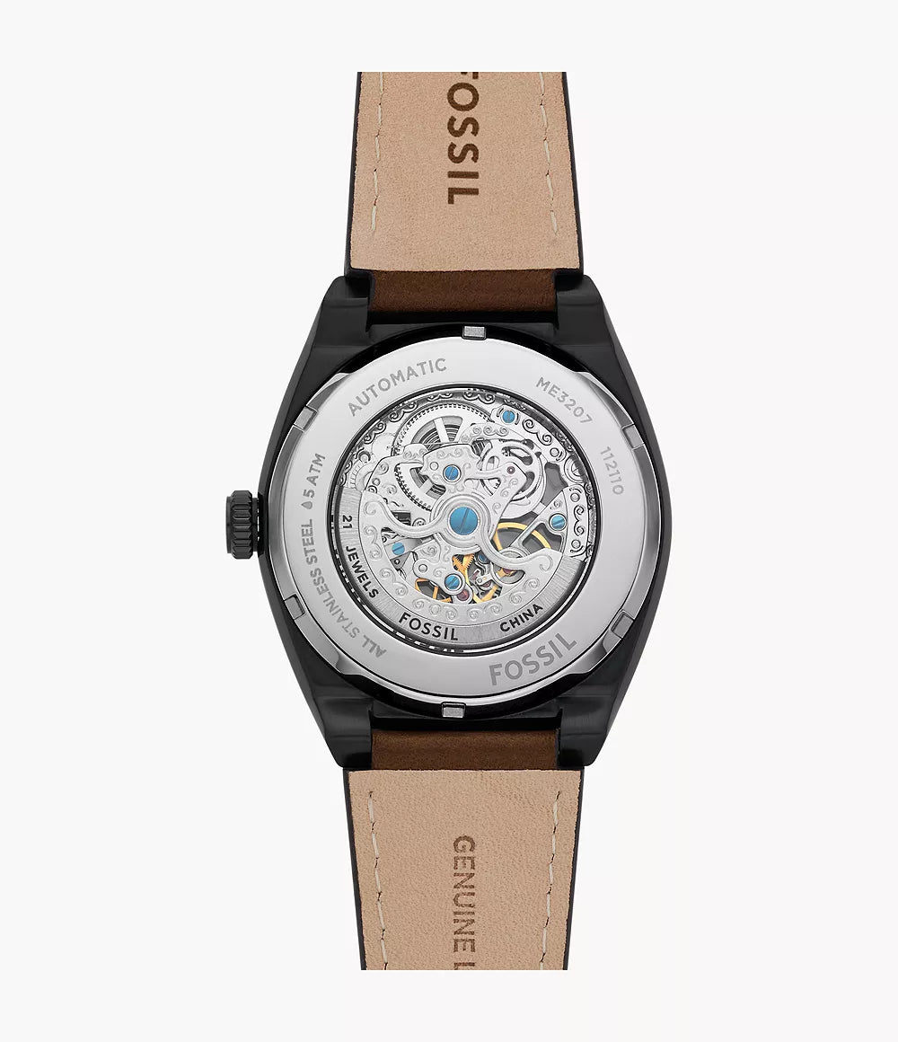 Fossil orologio Everett 42mm nero automatico acciaio finitura PVD nero ME3207