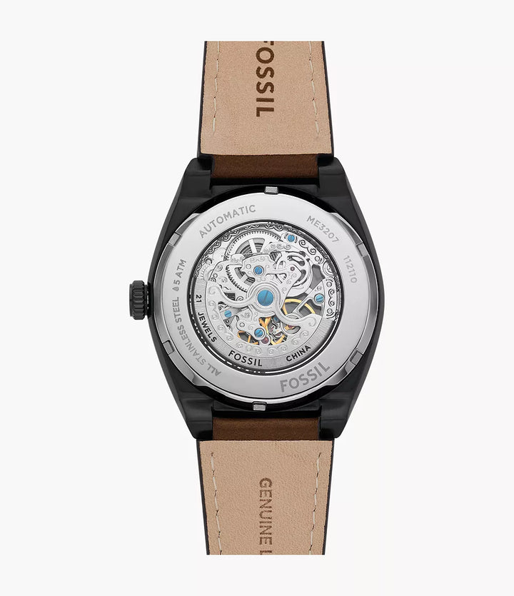 Fossil orologio Everett 42mm nero automatico acciaio finitura PVD nero ME3207