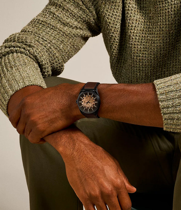 Fossil orologio Everett 42mm nero automatico acciaio finitura PVD nero ME3207