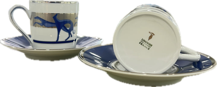 Trussardi set 2 tazzine da caffè con zuccheriera porcellana di Limoges finitura platino LEVRIERI_BLU