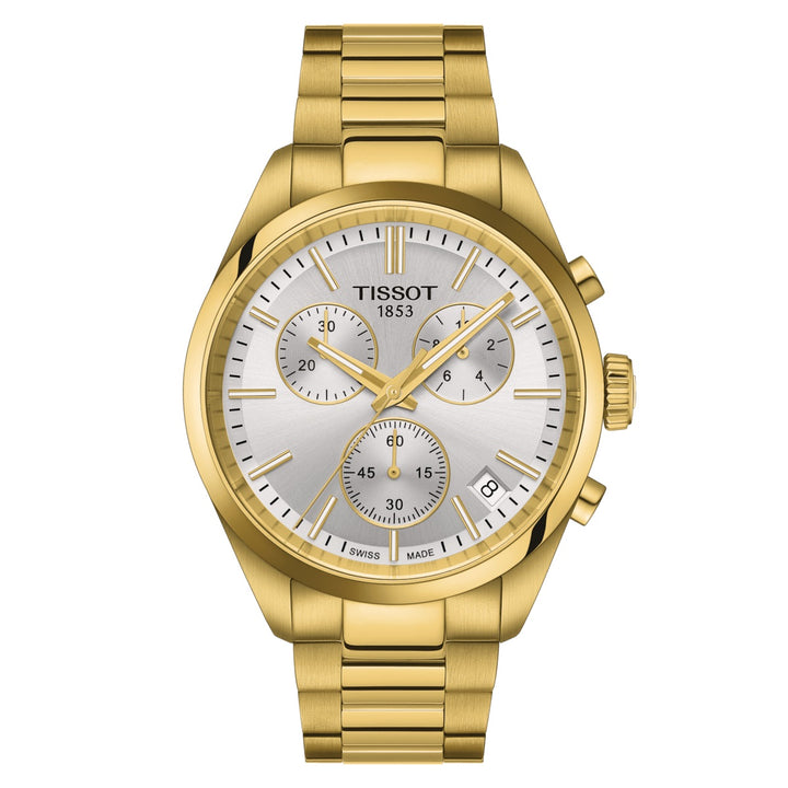 Tissot orologio PR 100 Chronograph 40mm argento quarzo acciaio finitura PVD oro giallo T150.417.33.031.00