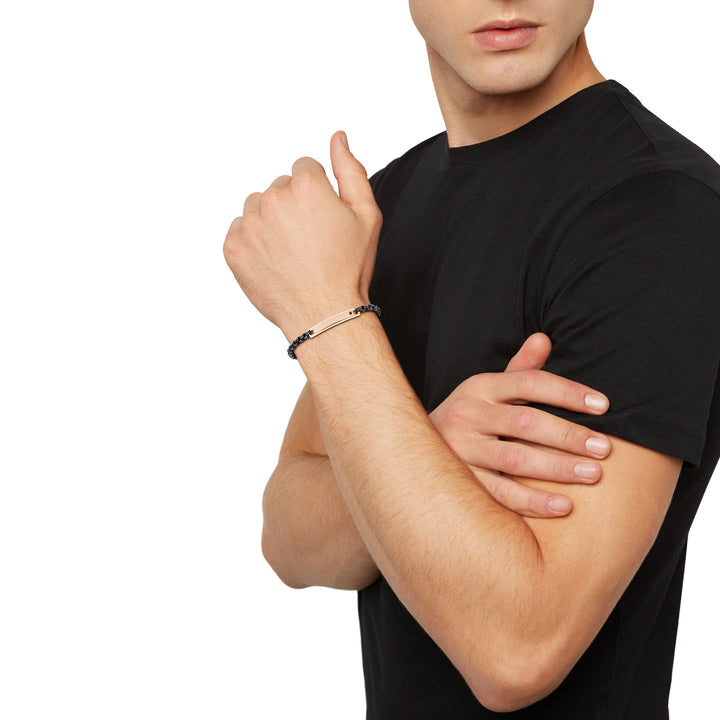 Breil bracciale Tag And Cross acciaio finiture PVD nero e oro rosa TJ3222