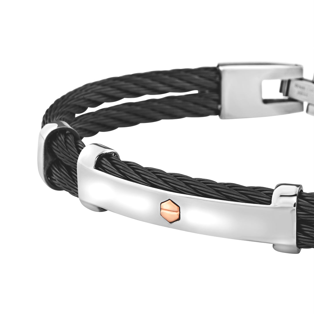 Breil bracciale rigido 9K Loop acciai finiture PVD nero oro rosa 9kt TJ3962