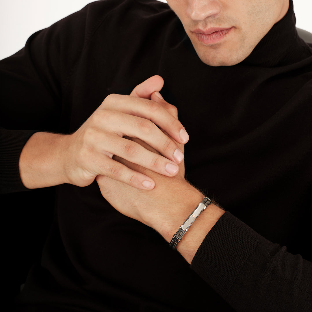 Breil bracciale rigido 9K Loop acciai finiture PVD nero oro rosa 9kt TJ3962