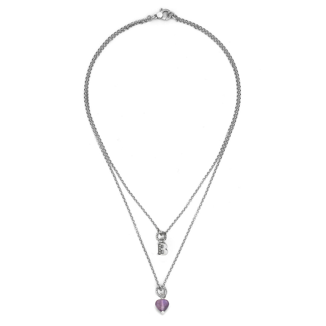 Giovanni Raspini collana dono prezioso lettera b Collana in Argento 925, ametista e zirconi X01493