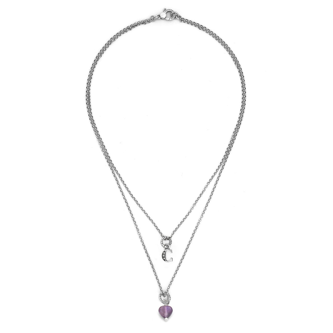 Giovanni Raspini collana dono prezioso lettera c Collana in Argento 925, ametista e zirconi X01492