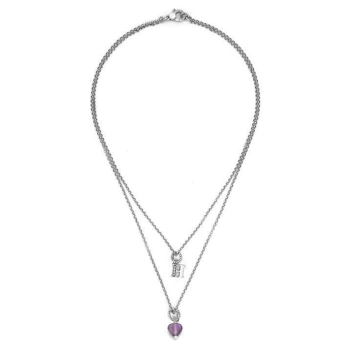 Giovanni Raspini collana dono prezioso lettera h Collana in Argento 925, ametista e zirconi X01487