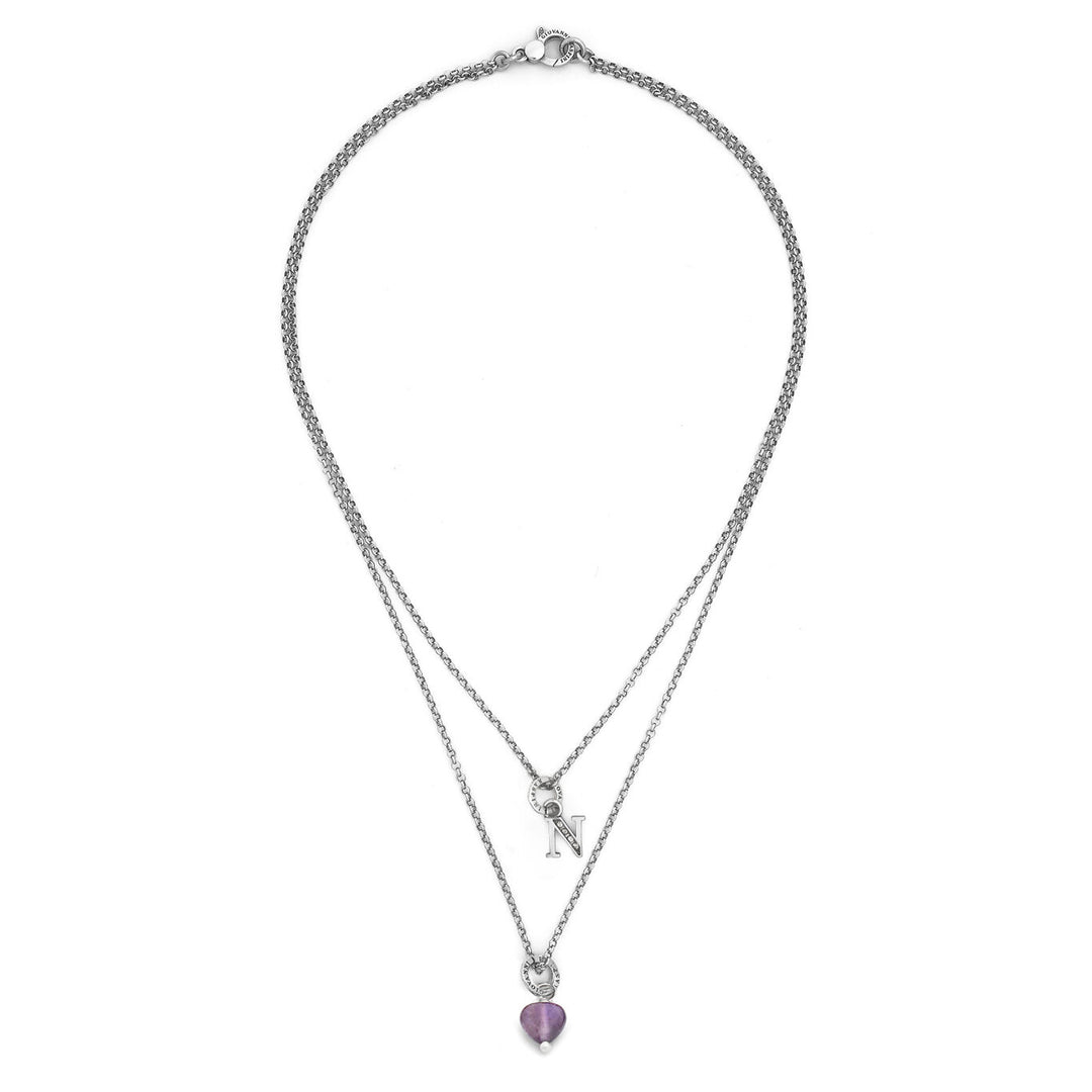 Giovanni Raspini collana dono prezioso lettera n Collana in Argento 925, ametista e zirconi X01481