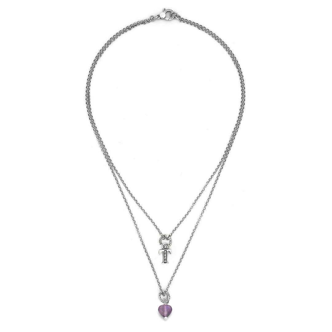Giovanni Raspini collana dono prezioso lettera t Collana in Argento 925, ametista e zirconi X01475