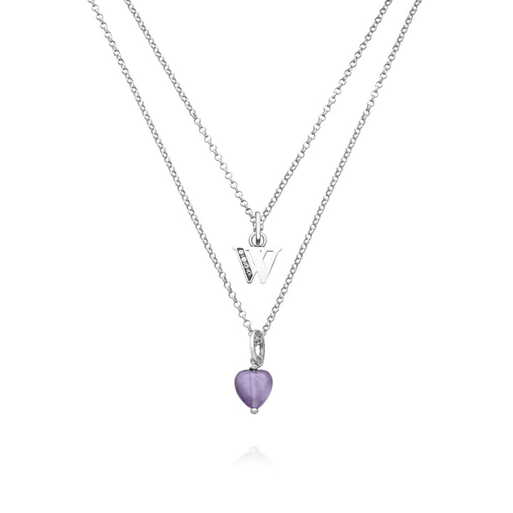 Giovanni Raspini collana dono prezioso lettera w Collana in Argento 925, ametista e zirconi X01472