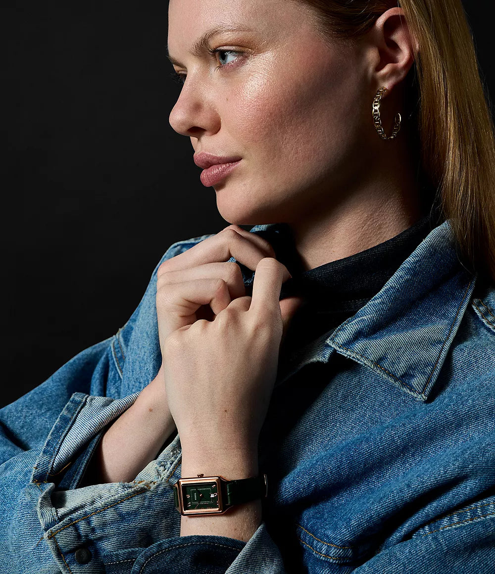 Fossil orologio Raquel 23mm verde quarzo acciaio finitura PVD oro rosa ES5366