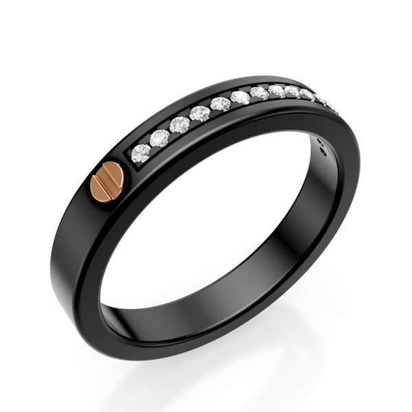 World Diamond Group anello con diamanti in titanio nero, con inserti in oro rosa 18kt, misura 21 GAN014O3DINE-21