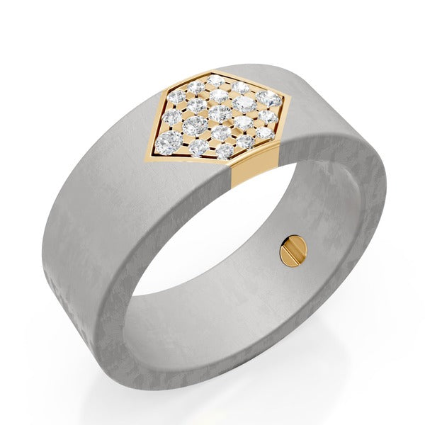 World Diamond Group anello in titanio grigio, con inserto in oro giallo 18kt, pavettato con diamanti, misura 21 GAN016O1DIGR-21
