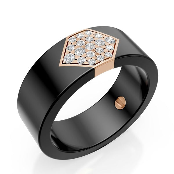 World Diamond Group anello in titanio nero, con inserto in oro rosa 18kt, pavettato con diamanti, misura 21 GAN016O3DINE-21
