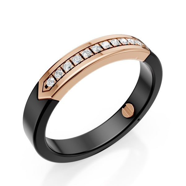 World Diamond Group anello con diamanti in titanio nero, con inserti in oro rosa 18kt, misura 21 GAN019O3DINE-21