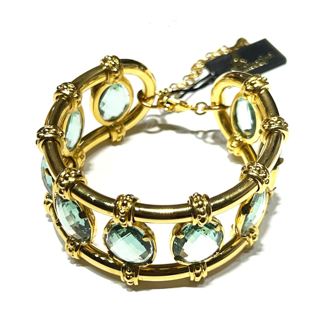 Federica Rossi bracciale Ibiza bronzo finitura PVD oro giallo 18kt quarzi color acqua marina FR.BR.18