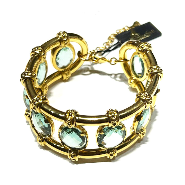 Federica Rossi bracciale Ibiza bronzo finitura PVD oro giallo 18kt quarzi color acqua marina FR.BR.18