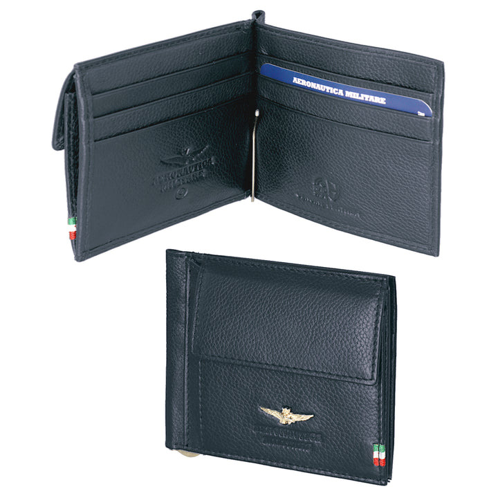 Aeronautica Militare Portafoglio in pelle con molla ferma-soldi  FLAG AM110-BL