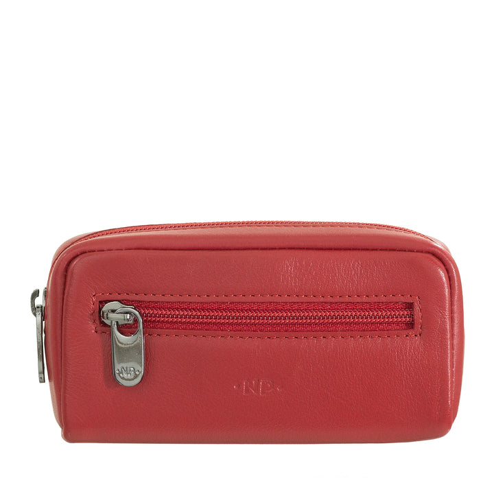 Nuvola Pelle Portachiavi Uomo Donna in Vera Pelle Borsa Astuccio con Cerniera Zip a 2 Anelli
