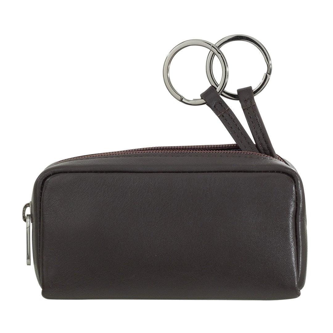 Nuvola Pelle Portachiavi Uomo Donna in Vera Pelle Borsa Astuccio con Cerniera Zip a 2 Anelli