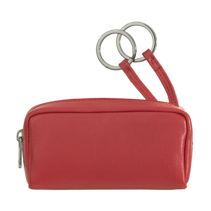 Nuvola Pelle Portachiavi Uomo Donna in Vera Pelle Borsa Astuccio con Cerniera Zip a 2 Anelli