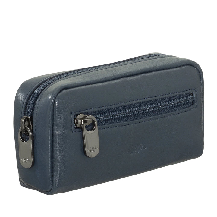 Nuvola Pelle Portachiavi Uomo Donna in Vera Pelle Borsa Astuccio con Cerniera Zip a 2 Anelli