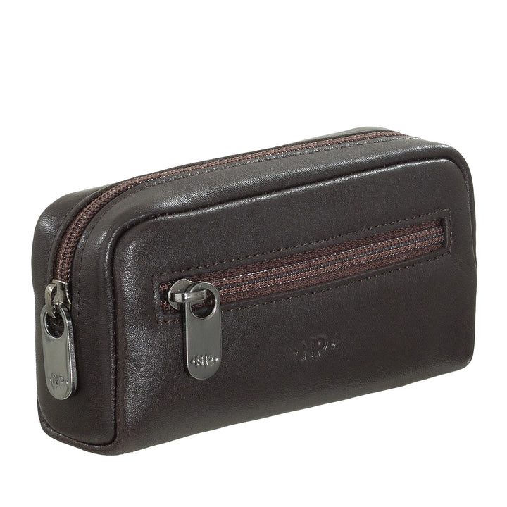 Nuvola Pelle Portachiavi Uomo Donna in Vera Pelle Borsa Astuccio con Cerniera Zip a 2 Anelli