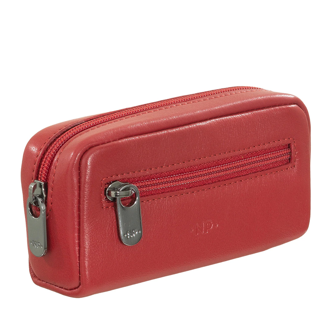 Nuvola Pelle Portachiavi Uomo Donna in Vera Pelle Borsa Astuccio con Cerniera Zip a 2 Anelli