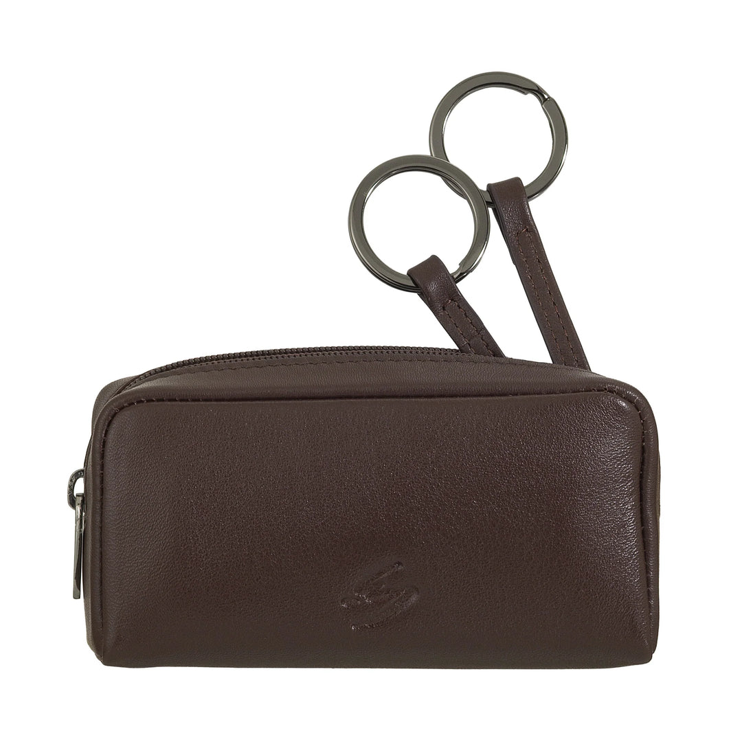 Nuvola Pelle Portachiavi Uomo Donna in Vera Pelle - Borsa Astuccio Portamonete con Cerniera Zip e 2 Anelli per Chiavi