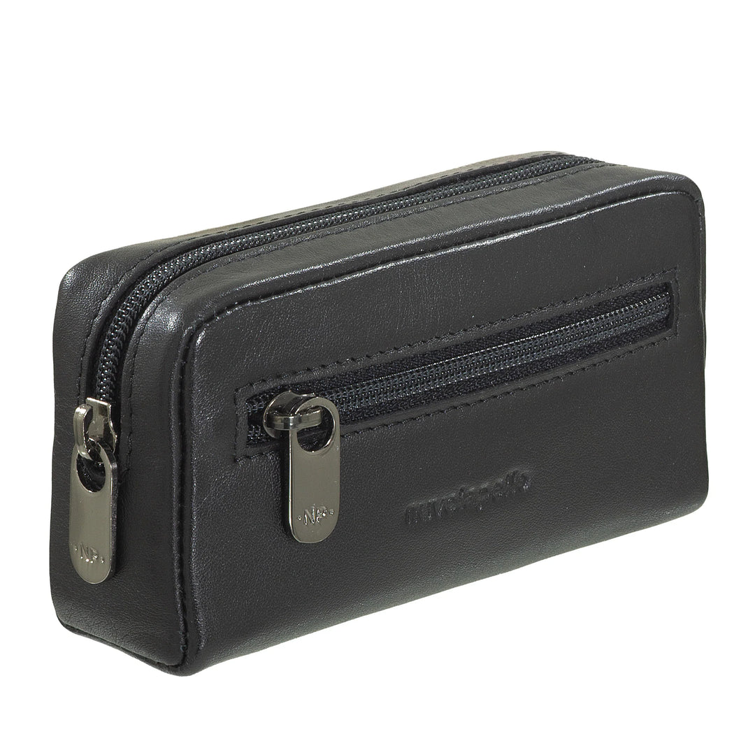 Nuvola Pelle Portachiavi Uomo Donna in Vera Pelle - Borsa Astuccio Portamonete con Cerniera Zip e 2 Anelli per Chiavi