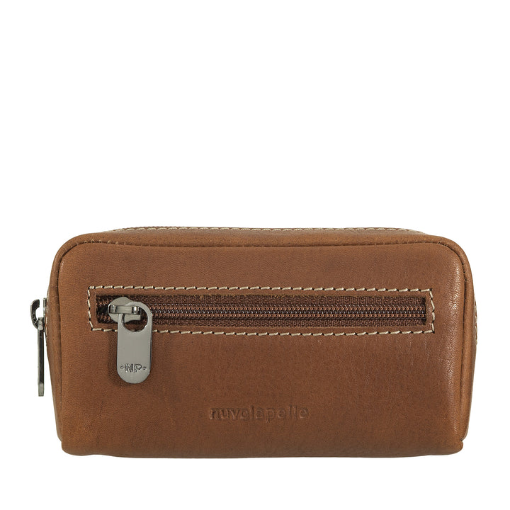 Nuvola Pelle Astuccio Portachiavi in Pelle con Cerniera – Portachiavi con 2 Anelli Metallici e Tasche con Zip per Chiavi, Monete e Piccoli Oggetti