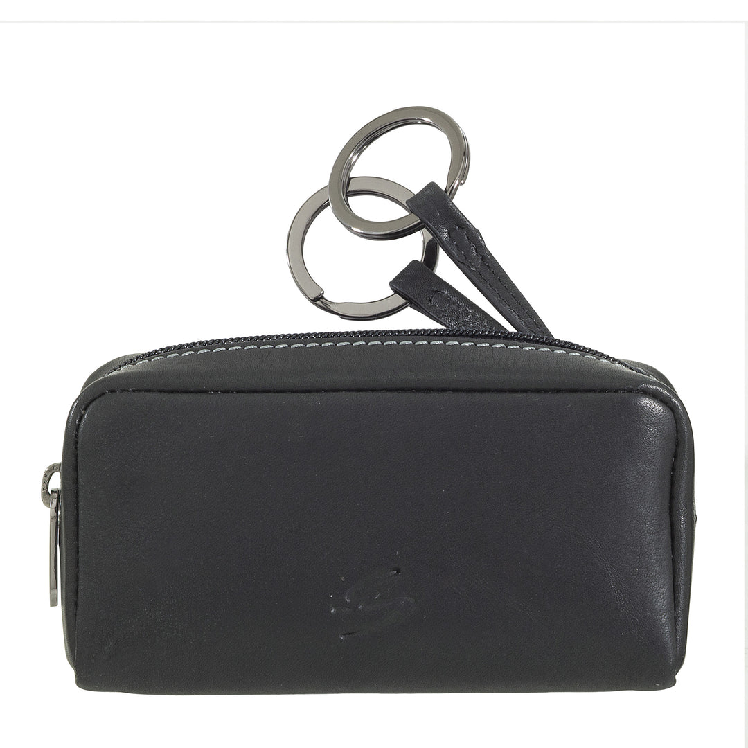 Nuvola Pelle Astuccio Portachiavi in Pelle con Cerniera – Portachiavi con 2 Anelli Metallici e Tasche con Zip per Chiavi, Monete e Piccoli Oggetti