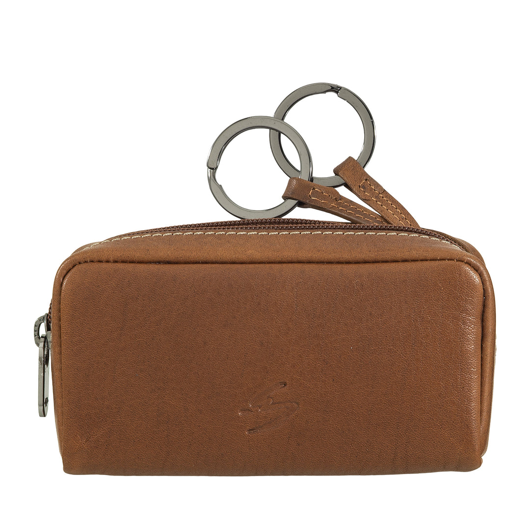 Nuvola Pelle Astuccio Portachiavi in Pelle con Cerniera – Portachiavi con 2 Anelli Metallici e Tasche con Zip per Chiavi, Monete e Piccoli Oggetti